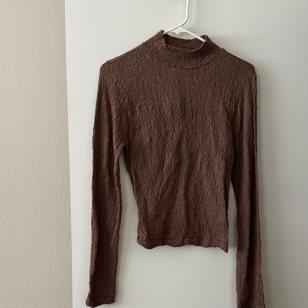 Women’s Stretchy Brown Textured Long Sleeve Top